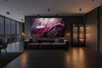 Violet Reign dark violet and gold abstraction in a modern industrial loft