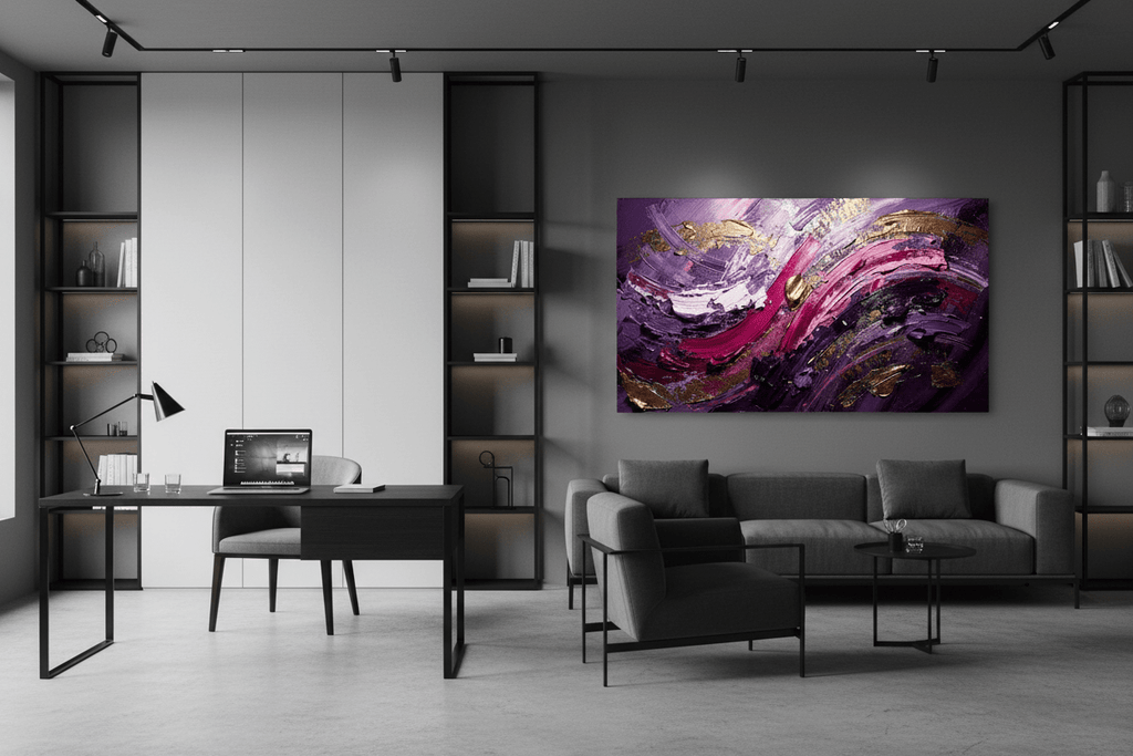 Violet Reign violet and gold artwork in a modern executive office