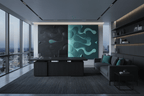 Void & Tide black and mint biomorphic artwork in a modern executive office