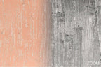 Zoom detail of Blush & Graphite textural abstraction with peach terracotta, silver graphite and vertical fractured impasto