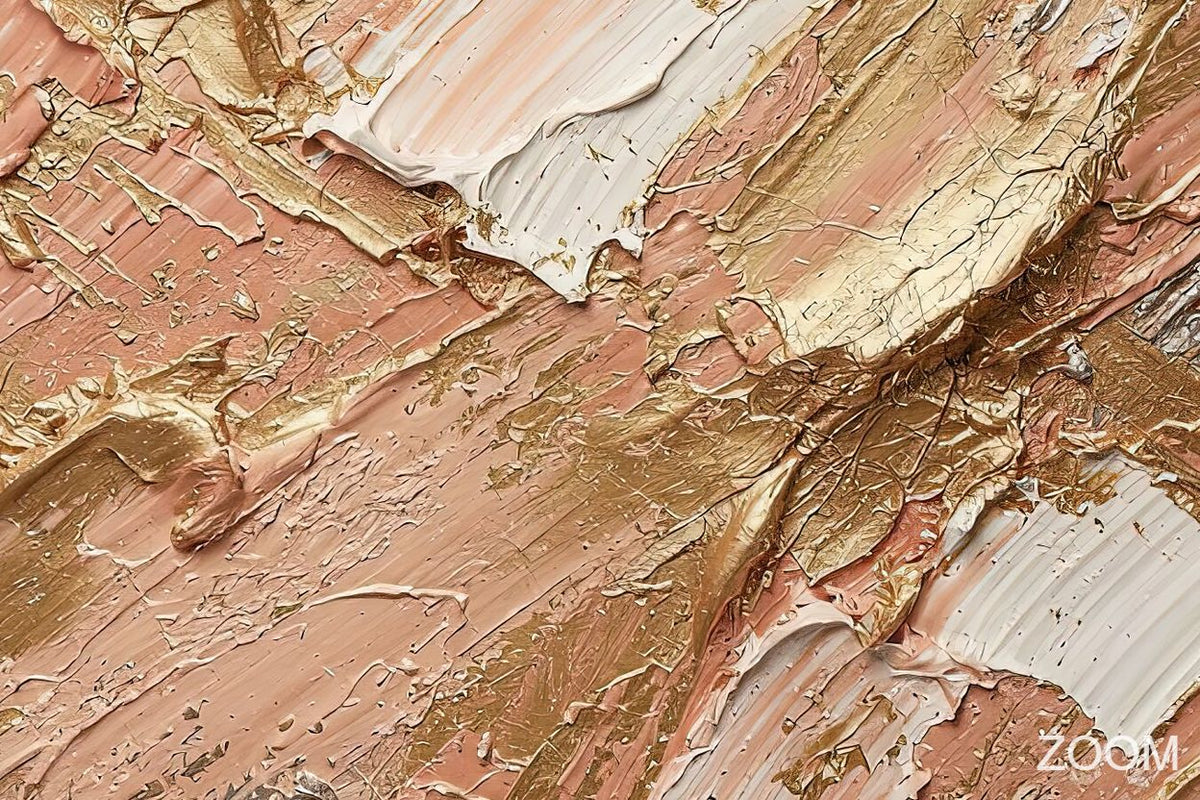 Zoom detail of Copper Surge textural abstraction with pale copper, rose gold, amber and white ridges