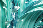 Zoom detail of Jade Current original abstract artwork with flowing mint and jade folds, icy highlights and scattered crystalline fragments.