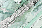 Zoom detail of Jade Fracture textural abstraction with mint, sage, graphite and silver curved ridges