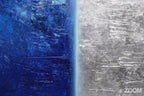 Zoom detail of Midnight Steel industrial abstraction with midnight blue, silver white and horizontal brushed steel relief