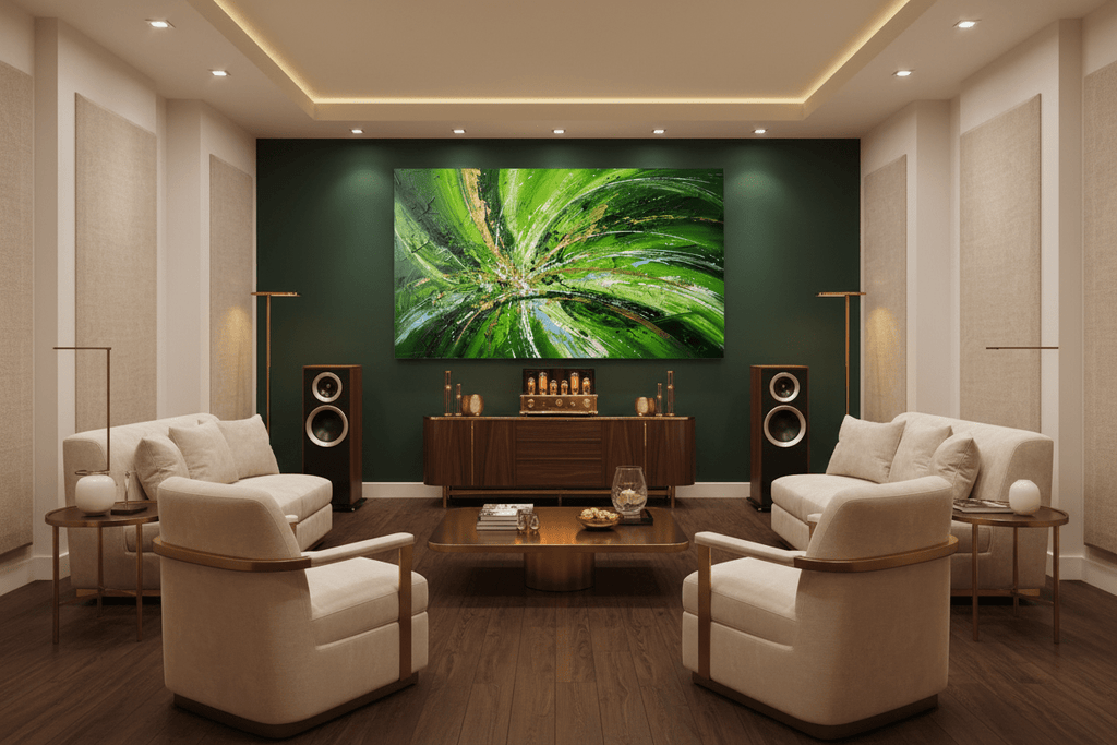 Green Impact green kinetic abstraction in an elegant listening room