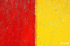 Zoom detail of Red & Solar color field abstraction with carmine red, solar yellow and fine vertical relief texture