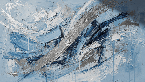 Arctic Force textural abstraction with arctic blue, navy and brushed-silver diagonal ridges